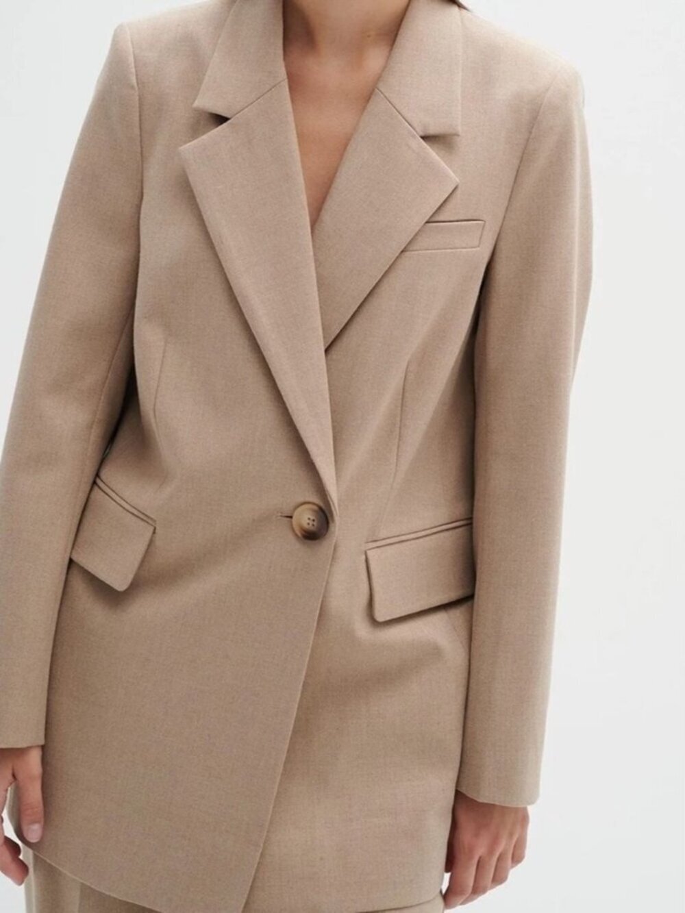 InWear Tailored One Button Beige Blazer Jacket Minimalist Classic Quiet Luxury 8